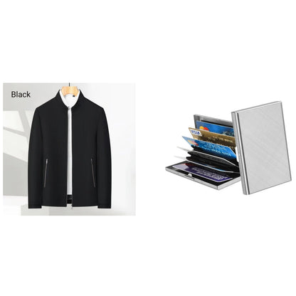 👑Essential Business Suit👑 Men's Standing Collar Zipper Casual Jacket+Credit card case