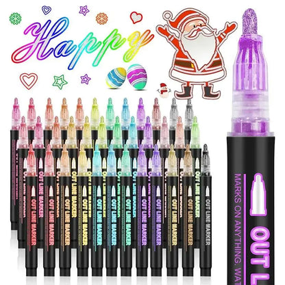 🎅New Year Special Deals £7.99!!⚡50K+ SOLD!🎁Double Outline Glitter Coloring Pen Set
