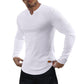 💗 V-Neck Longline Ribbed Tees Shirts Long Sleeve Gym Workout Athletic Menswear Tops