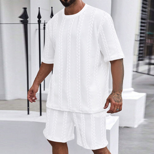 Solid Color Knitted Short Sleeve and Shorts Sport Set