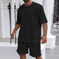 Solid Color Knitted Short Sleeve and Shorts Sport Set