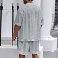 Solid Color Knitted Short Sleeve and Shorts Sport Set