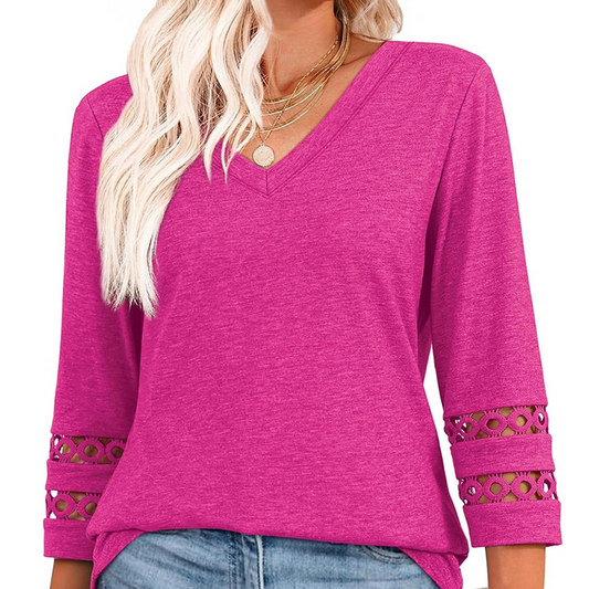 ✨HOT SALE 49% OFF👚2025 New Women‘s 3/4 Length Sleeve Tops Trendy V Neck T Shirts