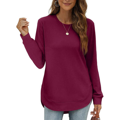🍂Autumn Hot Sale 50% OFF🔥Women’s Solid High Low Hem Long-Sleeve Tops